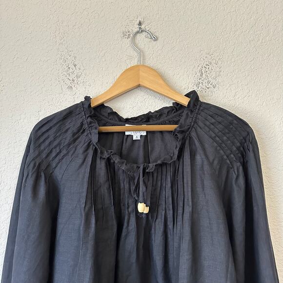 LUNAR FOX Charlotte Blouse Black Linen Balloon Sleeve Minimalist Goth - Picture 5 of 10